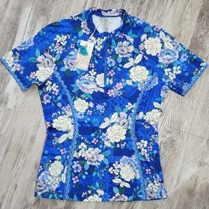 JOHNNY WAS Blue Dove Surf Swim Rash Guard Shirt 1/4 Zip Size Small